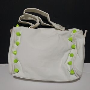 Deux Lux White Shoulder Bag with Neon Green Accents
